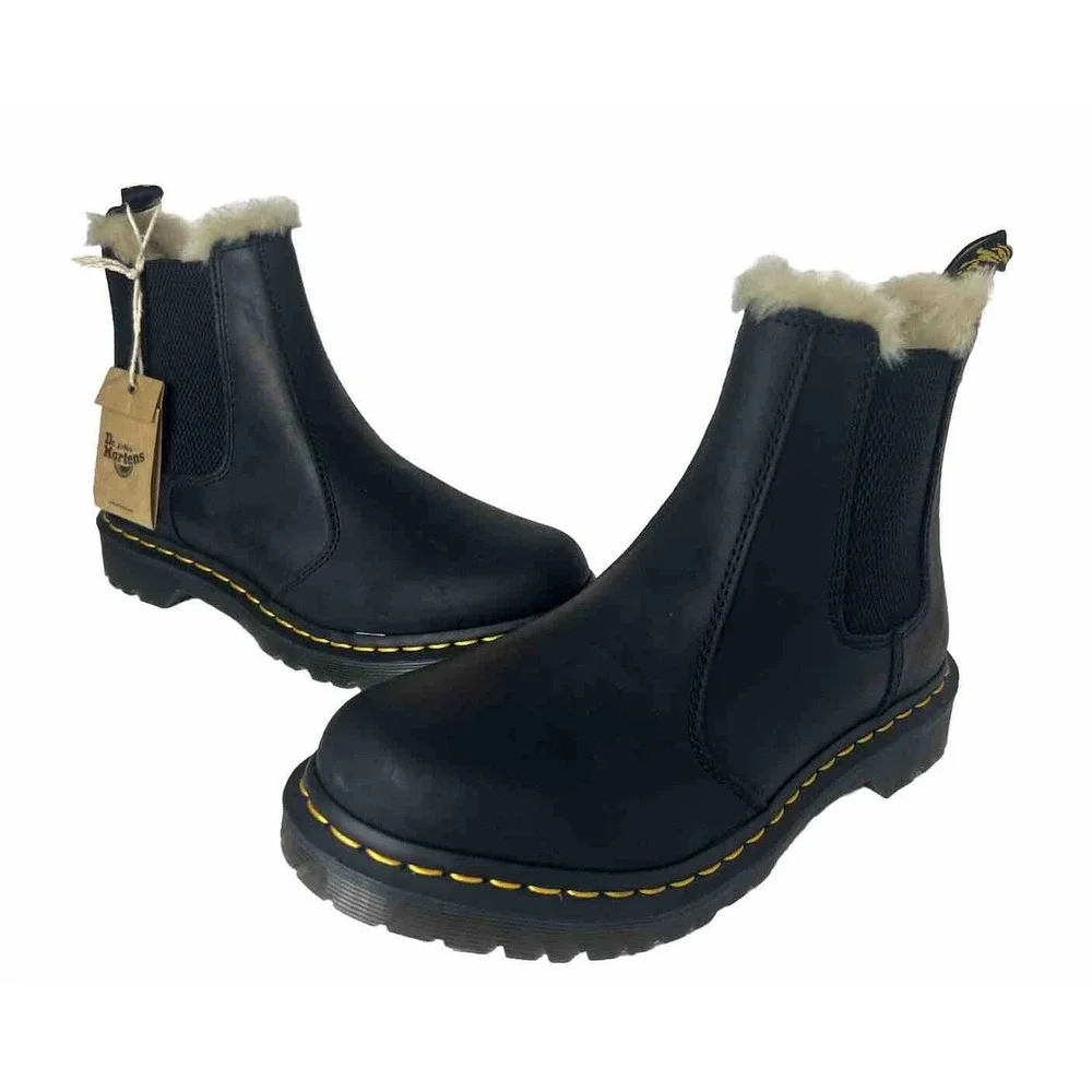 Dr. Martens Black Leather Chelsea Fur-Lined Combat Boot - Picture 3 of 12